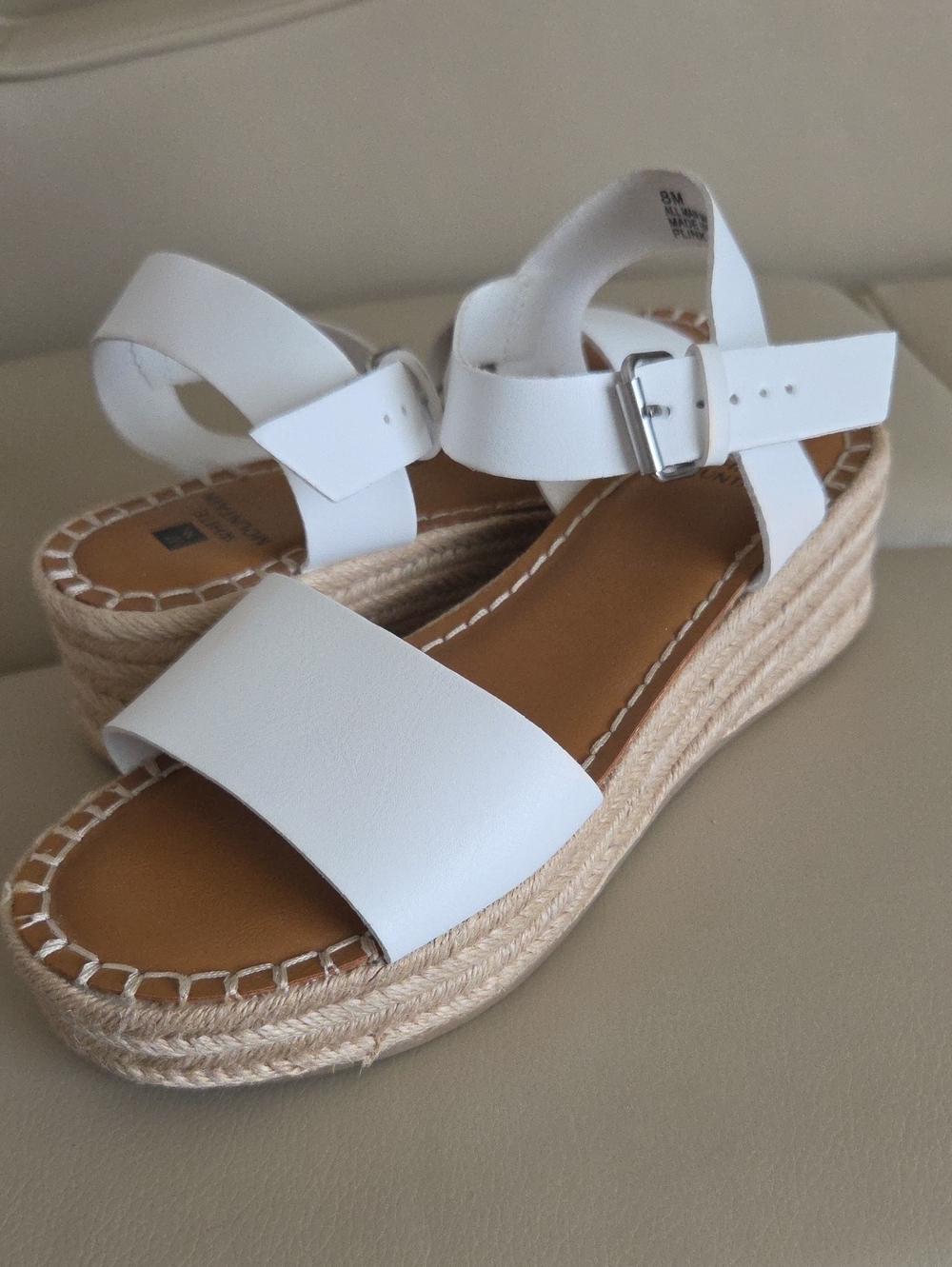 White Mountain White Espadrille Platform Sandals with Ankle Buckle Size: 8M